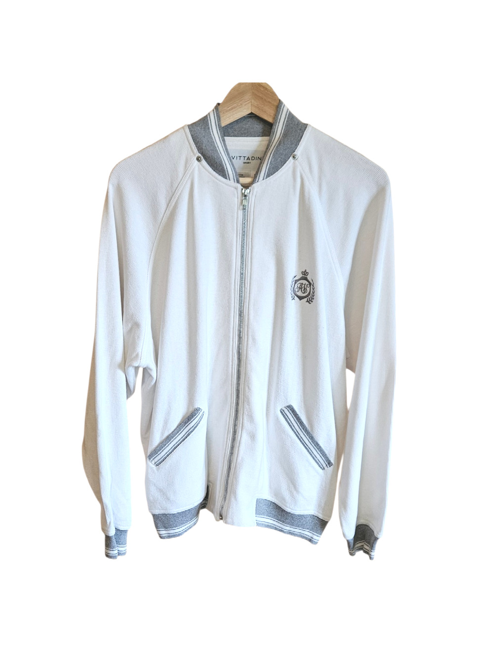 Vittadini Sport Women's Large White 100% Cotton Crest Varsity Bomber Jacket